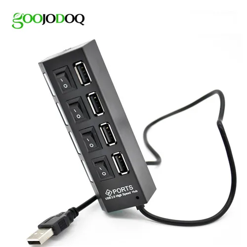 USB 2.0 Хаб Тонкий 4 Порта LED High Speed С Выключателем Питания Кабель Для Портативных ПК