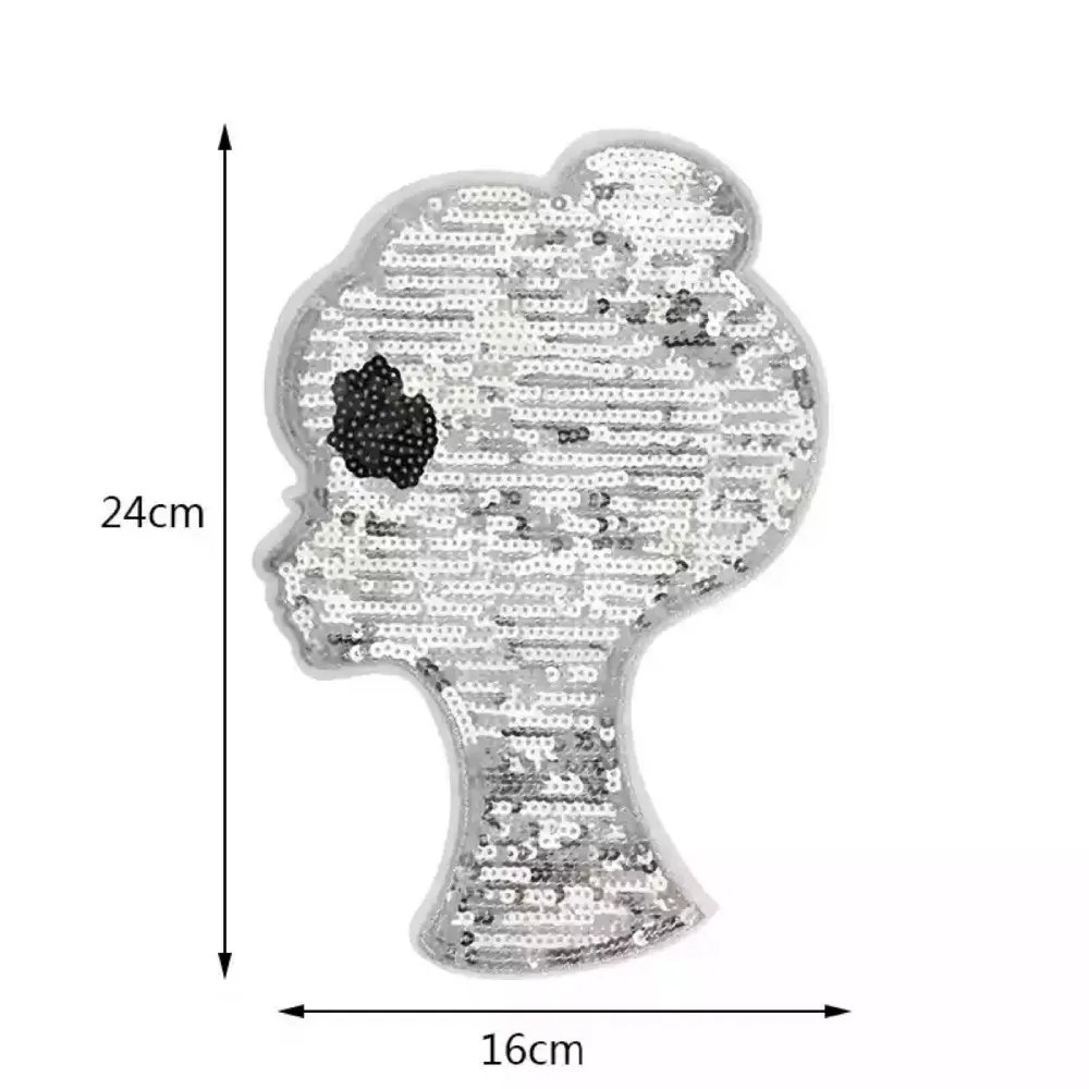 1pc Large Beauty Alien sequined embroidery patch clothes decorative dress appliques DIY Lady Girl Head patches Iron on | Дом и сад