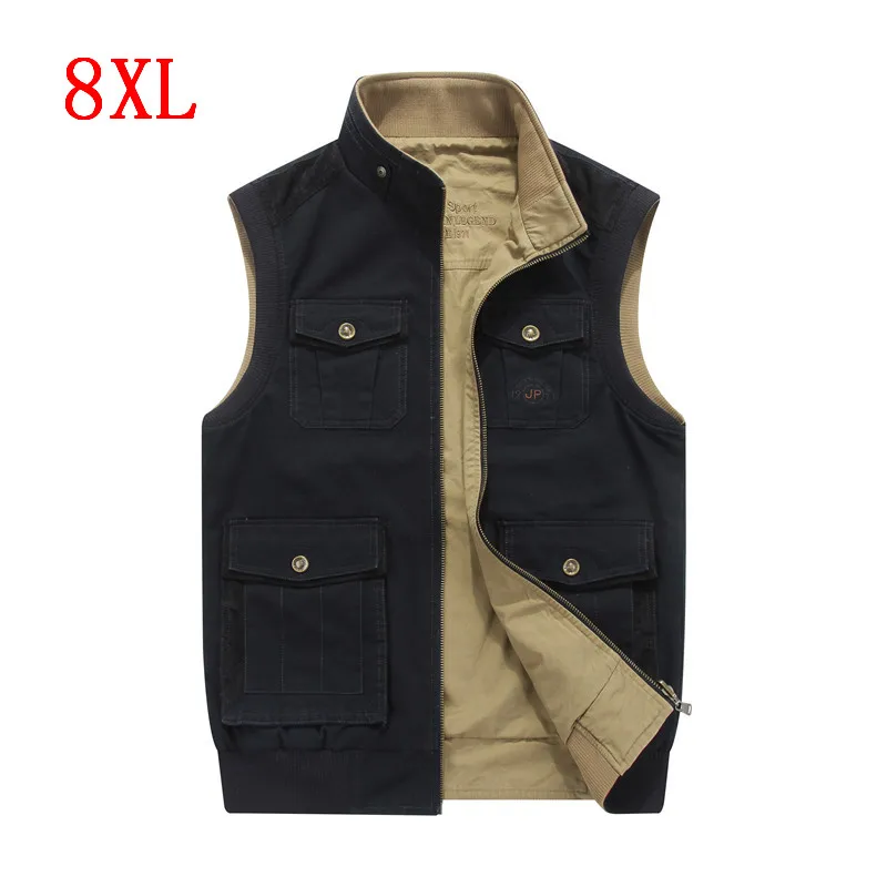 Спортивные жилеты размера плюс 8XL двусторонний жилет со стоячим воротником