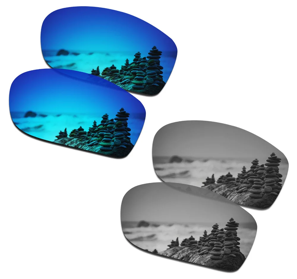 

SmartVLT 2 Pairs Polarized Sunglasses Replacement Lenses for Oakley Jawbone Ice Blue and Silver Titanium