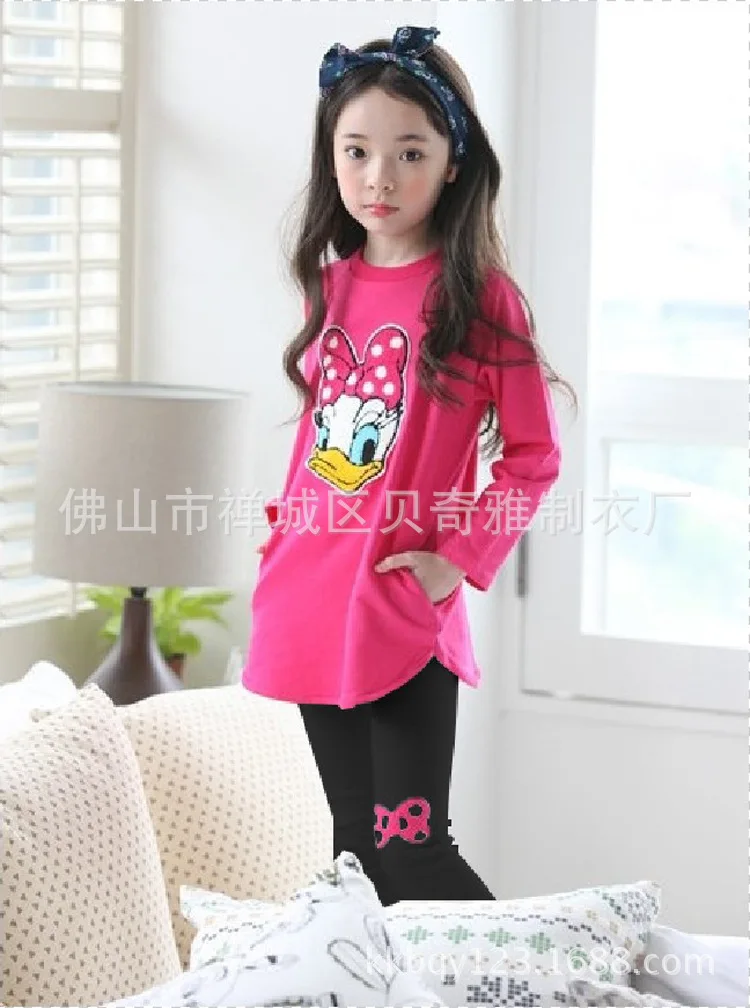 Disney princess Spring autumn Minnie girl cotton Long sleeve T-shirt+stretch pants set children Mickey Sweatshirt clothing Set