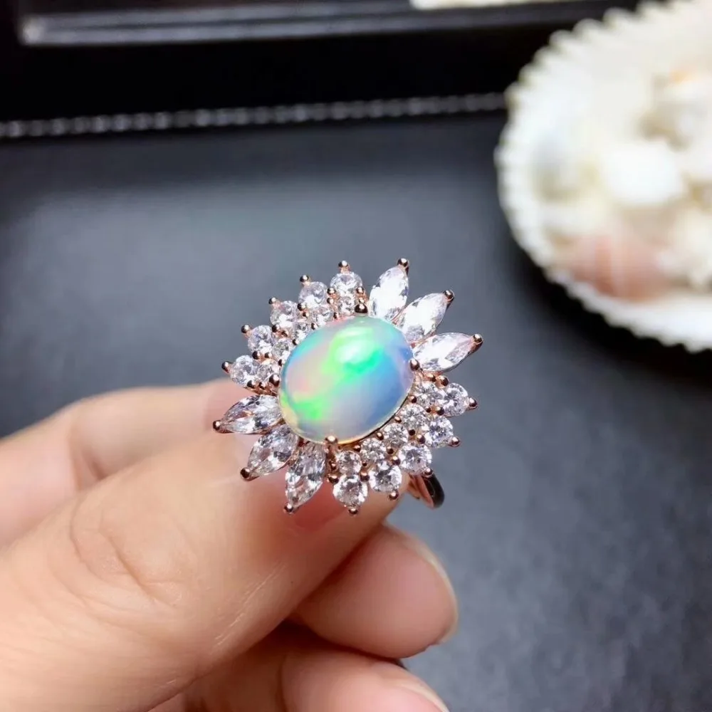 

shilovem 925 sterling silver Natural opal Rings fine Jewelry women trendy wedding bands new open wholesale mj0810ago