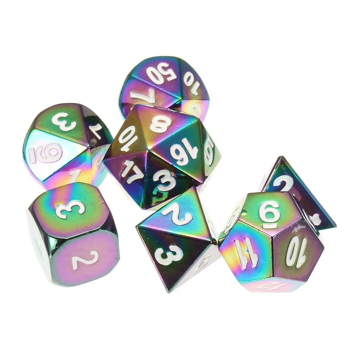 7 шт./компл. Радуга Металлические многогранные Dice цинковый сплав D8 D6 D4 D20 D12 D10 кости сумка DND RPG MTG ролевая группы игра в кости