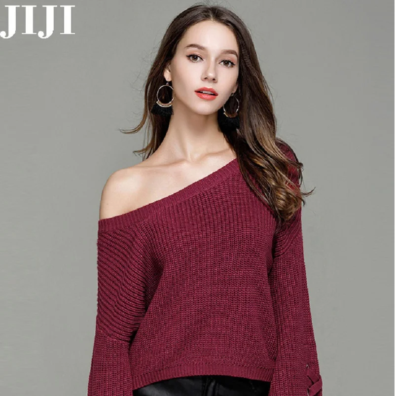 JIJI 2017Spring&ampWinter Womens Pullover Loose Lace Up Long Sleeve O-neck Sweater | Женская одежда
