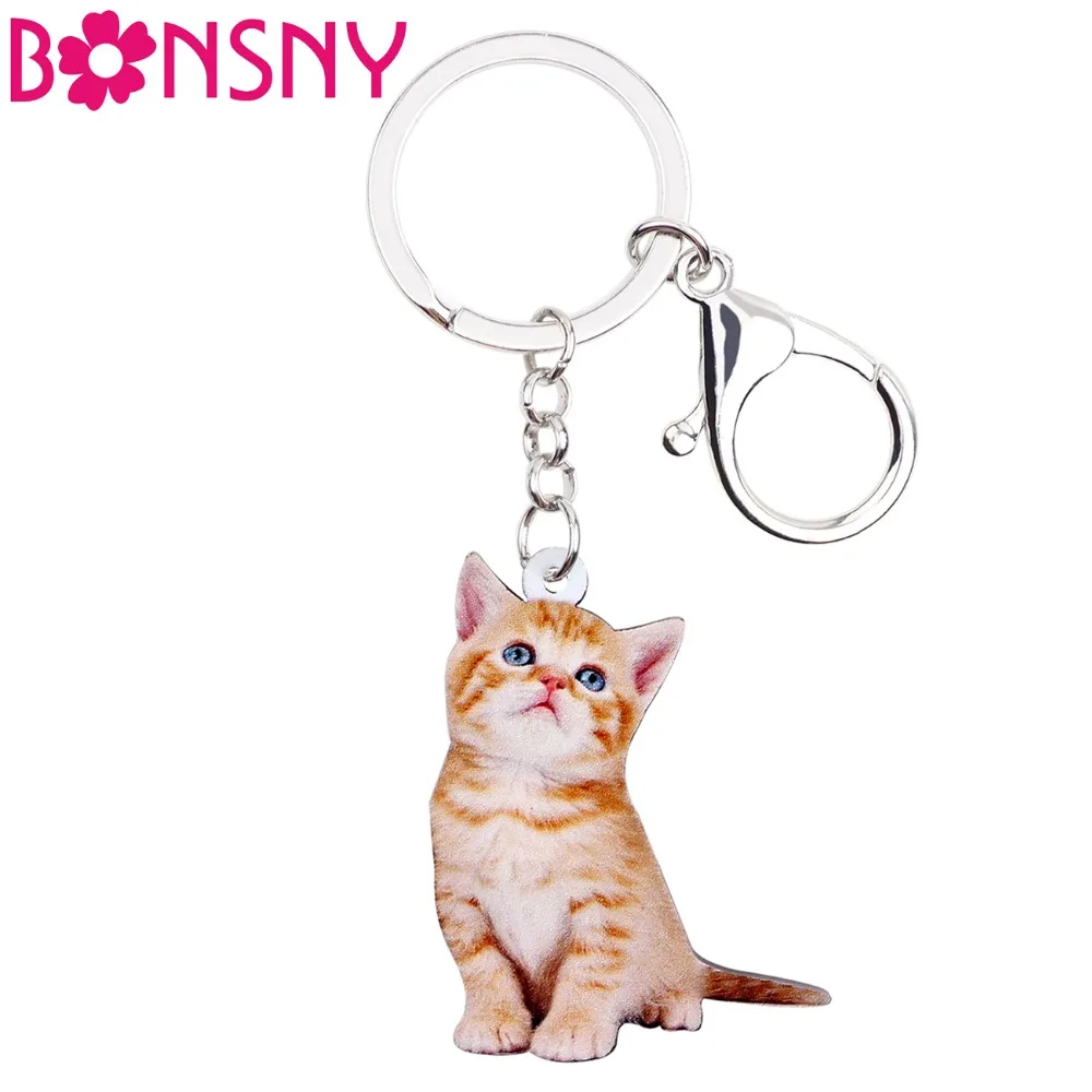 Bonsny акриловый аниме милый котенок кошка брелок кольца модные ювелирные изделия