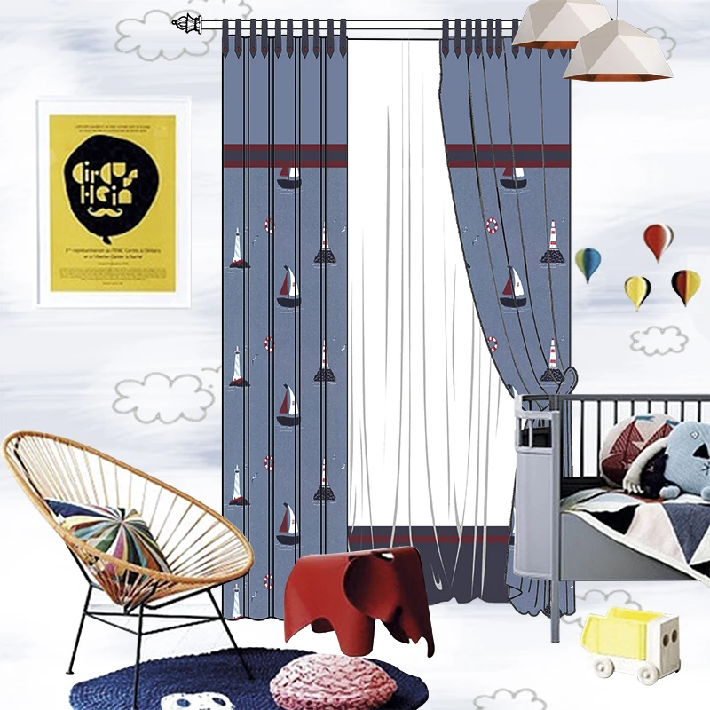 Затеняющие шторы с мультяшным рисунком парусного судна занавески для гостиной