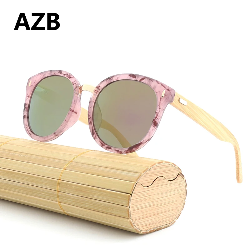 AZB НЕГАБАРИТНЫХ Природа Бамбук Деревянные очки ноги Gafas Ретро Круглые