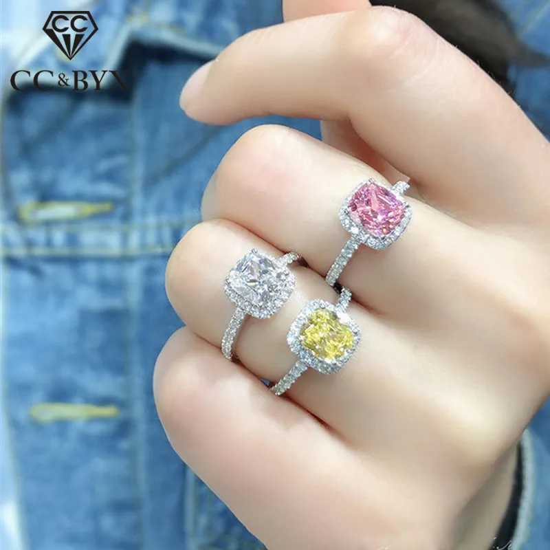 Женские серебряные кольца CC яркие прямоугольные с кубическим цирконием модные