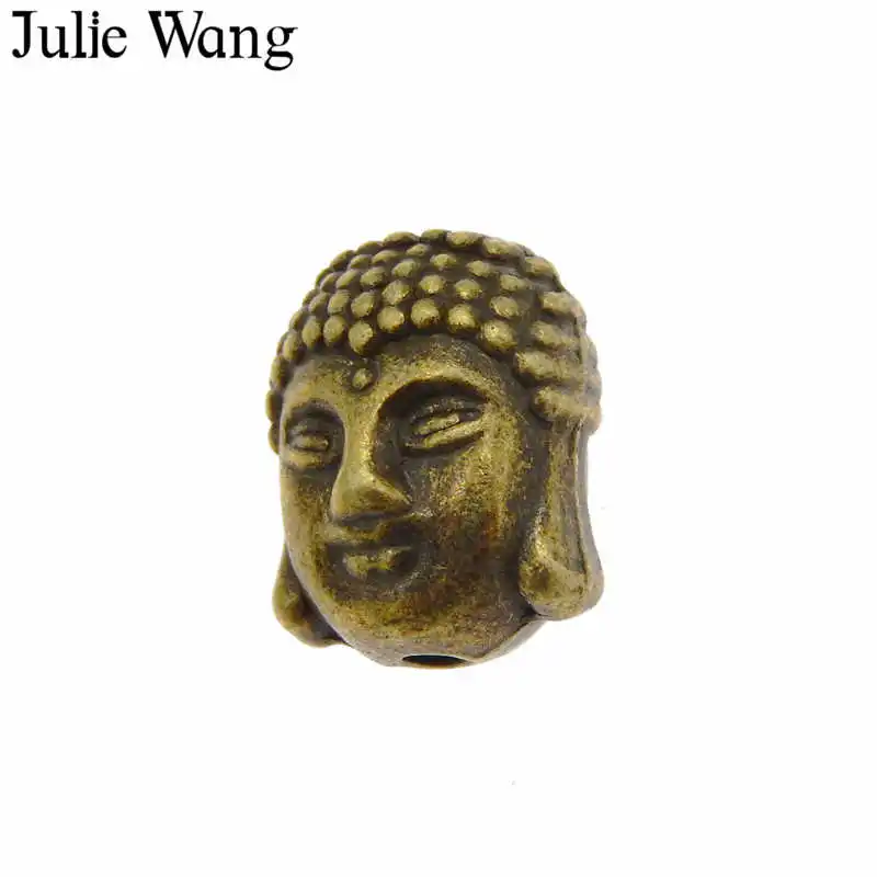 

Julie Wang 2-20PCS Antique Bronze Buddha Head Beads Vintage Alloy Separate Beads Charms Bracelet Necklace Pendant Jewelry Making
