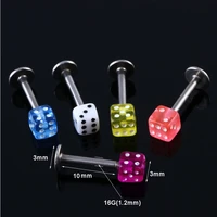 2pcslot 1 283mm dice acrylic lip piercing 16g candy color labret piercing stud tragus earbone earrings body jewelry