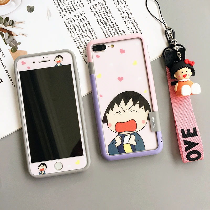 Для iphone 8 8plus милый Chi-bi Maruko пленка из закаленного стекла + мягкий бампер для iPhone 7
