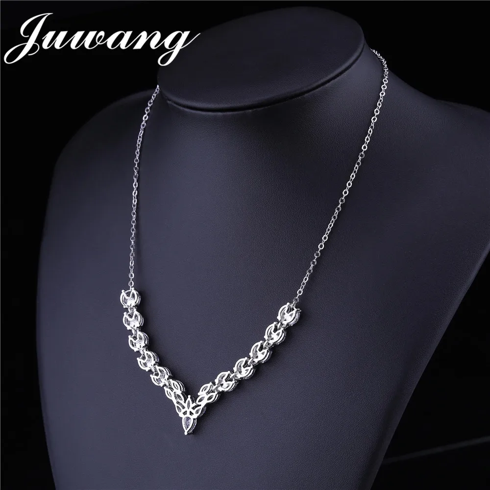 

JUWANG 2020 Hot Sale Women Vintage necklace Earrings Sets Dazzling Transparent Cubic Zircon Rope Chain Jewelry Wedding Pendants