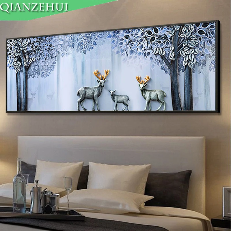 QIANZEHUI алмазная вышивка Круглый Алмаз Лось гостиная минимализ полная Стразы 5D