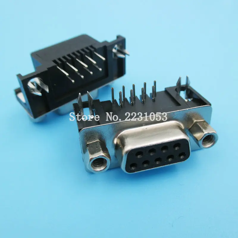 5 шт./лот DB9 Женский монтаж PCB D Sub 9 контактный разъем RS232 90 градусов изогнутая игла
