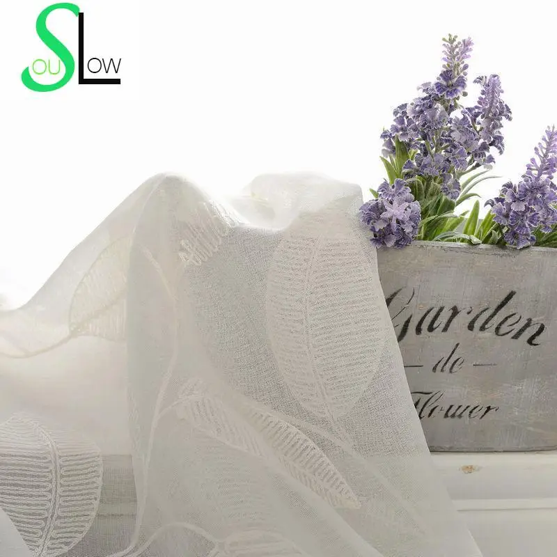 Замедленная душа белые листья Европейский Лен вышитые шторы для гостиной