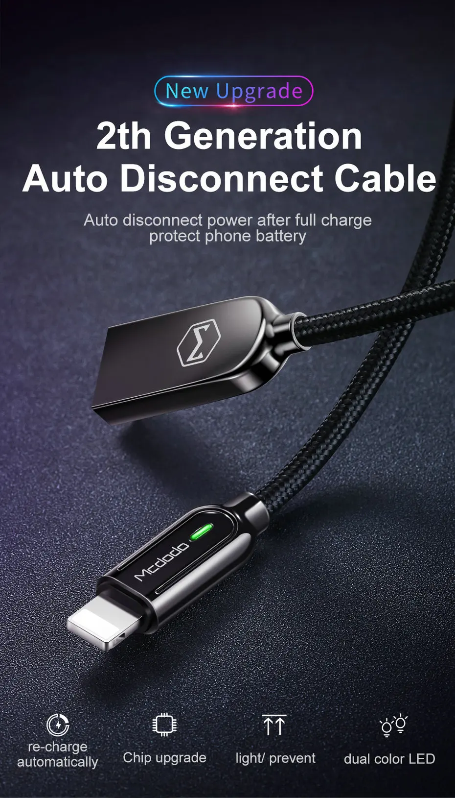 Mcdodo Lightning-USB кабель для iPhone X Xs Max автоматическое отключение кабель передачи данных для быстрой зарядки для iPhone 8 7 6 Plus SE 5S кабели