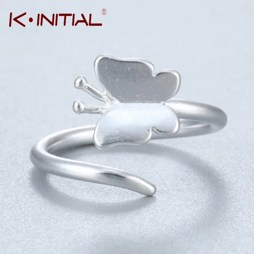 Kinitial стерлингового серебра 925 животных Золотое кольцо бабочки открытым миди
