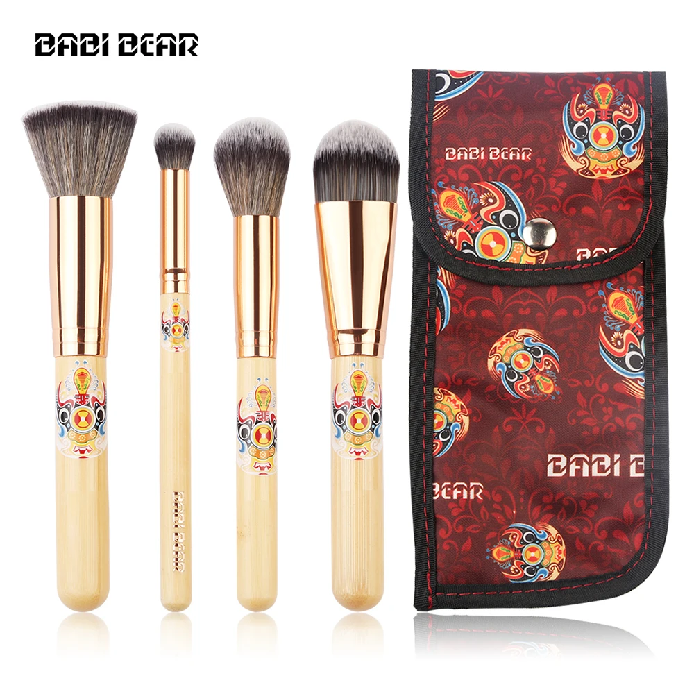 Бабий медведь 4 шт. Pro Путешествия Кисти для макияжа Набор Румяна Контур тени
