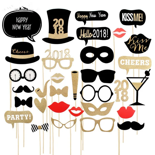 2018 Happy Новый год Photo Booth Реквизит Фольга шар Декор партии Аксессуары Photobooth