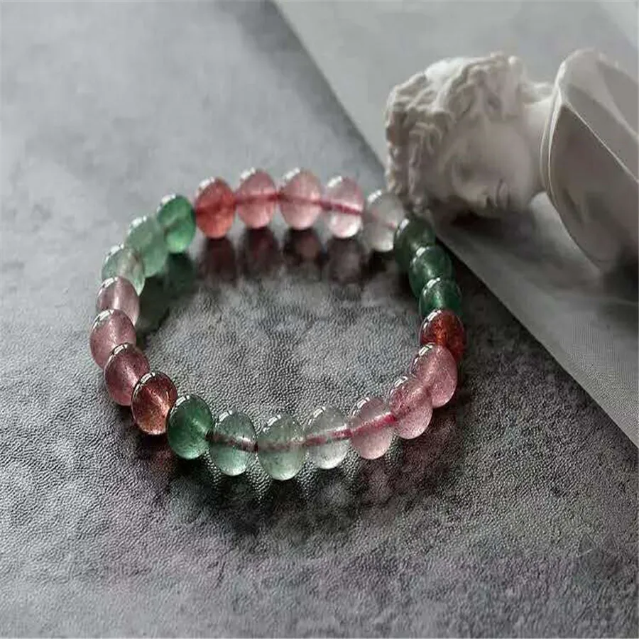 

8mm Natural Red Green Strawberry Quartz Crystal Round Beads Fashion Women Bracelet