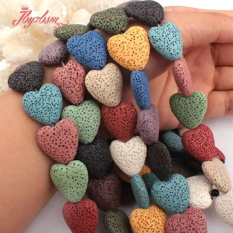 Heart-(20mm) 20 мм, 10 мм круглые разноцветные бусины из вулканического камня из лавы для самостоятельного изготовления браслетов, браслетов, ювелирных изделий, 15 дюймов - Цвет: Heart-(20mm)