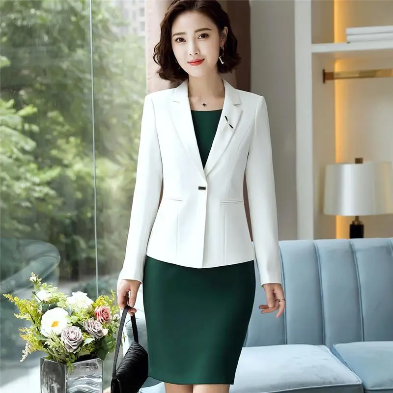 Элегантный женский костюм на одной пуговице однотонный простой блейзер и платье