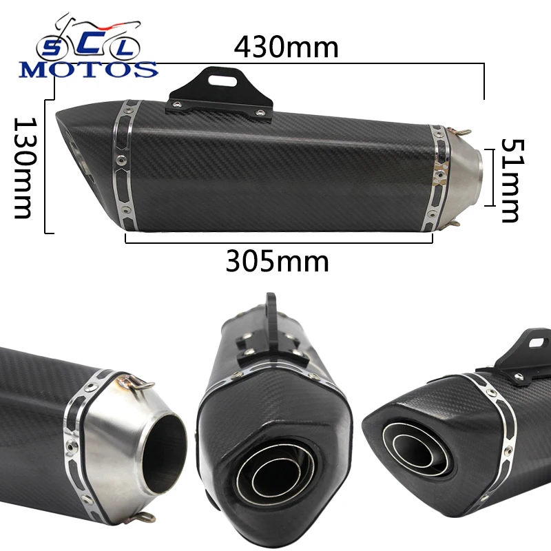 

Sclmotos -51mm Carbon Fiber Motorcycle Exhaust Muffler Motorbike For Honda CBR for Kawasaki for Yamaha MT03 TMAX530 MT07 MT09
