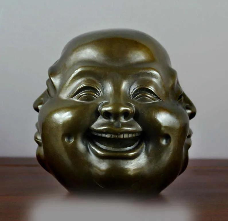 5 Китайский медный Бронзовый четыре лица выражение Maitreya Rohan монах головы Будды SD