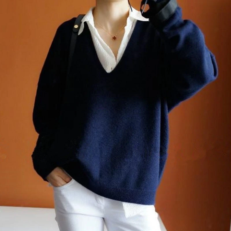 new fashion cashmere knit women casual sweater pullover big V-neck batwing sleeve 8color S/M/L