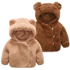 Осень 2019, толстовка с милым медведем, утепленная, теплая, для малышей, детское шерстяное пальто, бархатный топ для девочек, зимнее пальто, толстовка для маленьких мальчиков