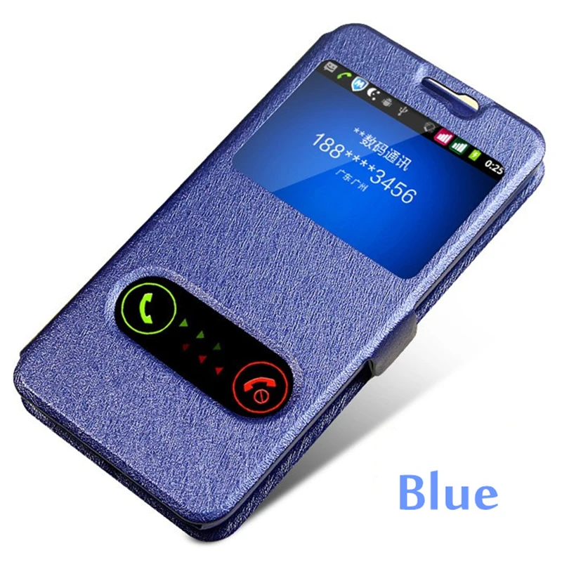 Кожаный чехол-кошелек с шелковым зернистой поверхностью и двойным окошком