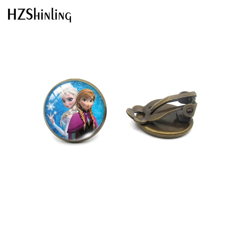Bronze-1 HZSHINLING/Лидер продаж, модные серьги с изображением Эльзы и Анны, кабошон, без пирсинга, лучшие подарки для девочек - Окраска металла: Bronze-1