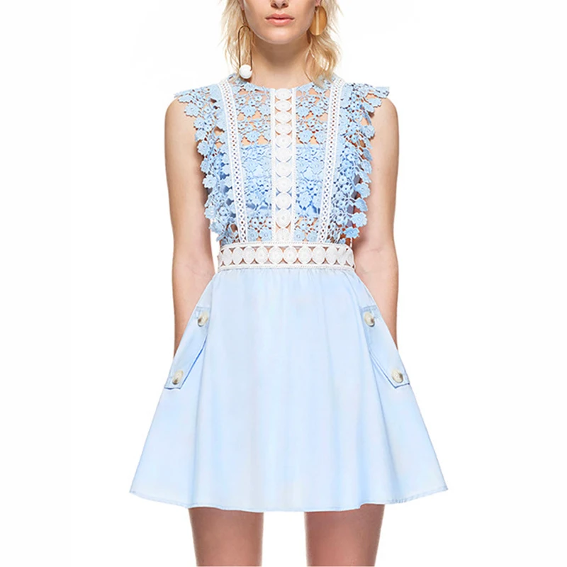 Новая Мода 2017 дизайнерское летнее платье женское кружевное без рукавов с