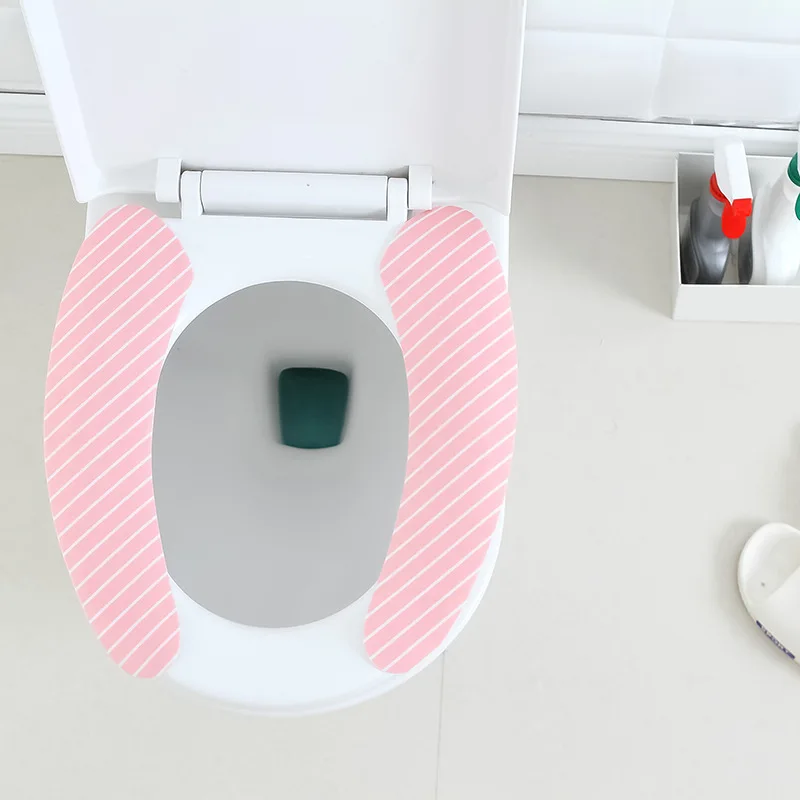 

FOURETAW Cotton Linter Pink Blue Brown Soft Adhesive Sticky Toilet Mat Seat Heated Closestool Pad Washable Toilet Seat Cover