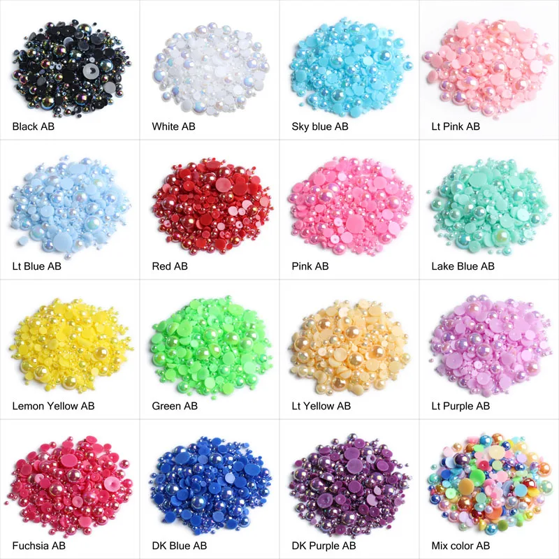 mixed size abs nail art rhinestone plastic pearl beads semi circular flat pearl diy mobile phone shell nail accessories free global shipping