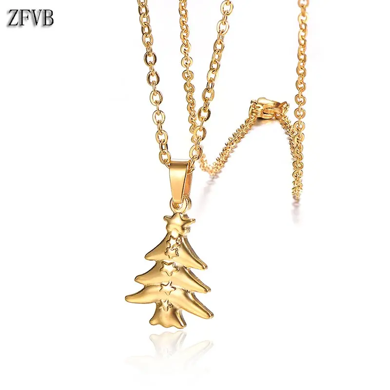 ZFVB модное ожерелье с рождественской елкой женское из нержавеющей стали золотого