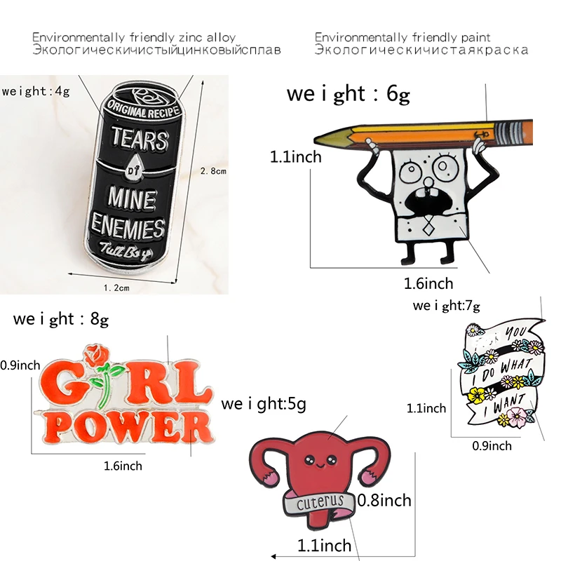 Мультяшная булавка карандаш человек банки цветы "Girl power Mine Enemies Cuterus" эмалированные Броши Нагрудный значок булавка Подарки для женщин и детей