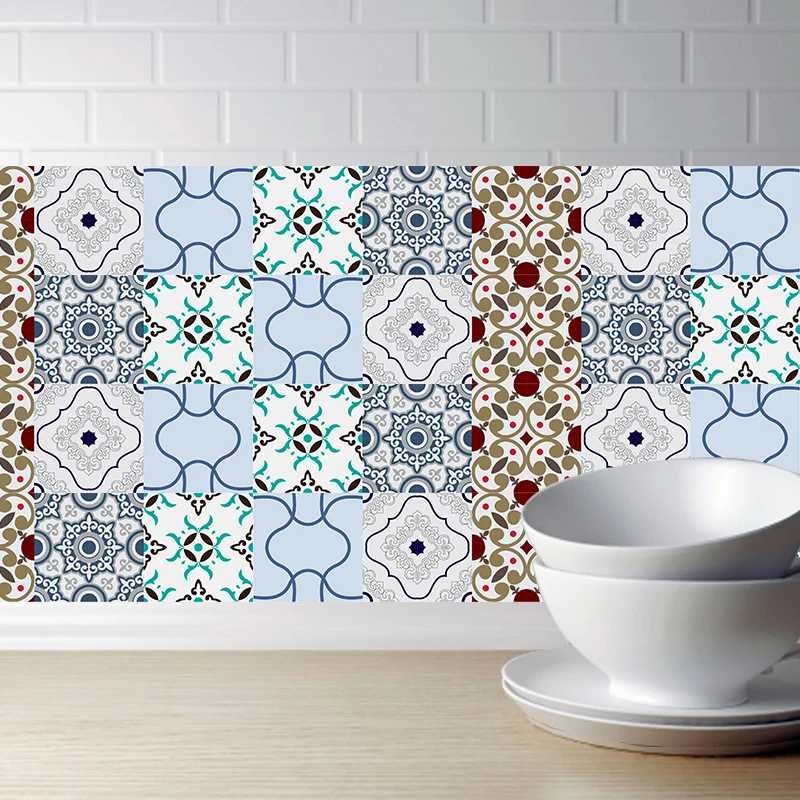 Стикеры на стену в арабском стиле Retro Tile 3D для ванной комнаты, кухни и домашнего декора самоклеящиеся размером 20x100 см.