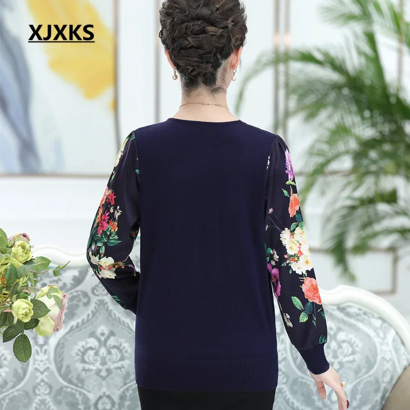 XJXKS Lifelike Sweater Flowers Appliques Women Pullovers Sweaters Plus Size Beading Decoration Casual Soft Oversized | Женская одежда