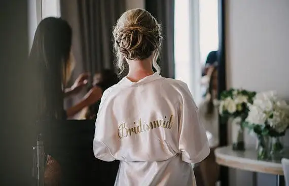 

customize titles wedding Bridesmaid bride satin pajamas robes maid of honbridal shower kimonos ompany gifts party favors