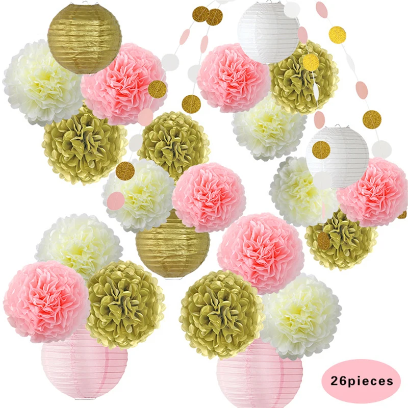 

HAOCHU 26pcs/set 20cm 25cm White Pink Round Chinese Lantern for Wedding Marriage Party Decoration Birthday Shower Supplies