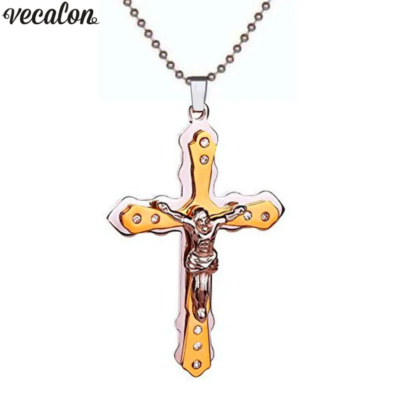 Vecalon Христианский крест кулон с necklace ем для мужчин женщин 316L нержавеющая сталь