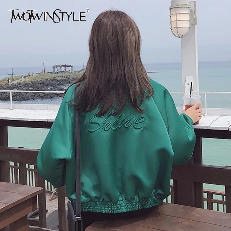 TWOTWINSTYLE куртка с вышивкой женский фонарь рукав зеленая молния одежда большого