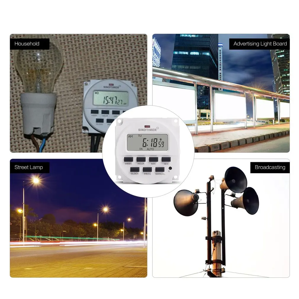 SINOTIMER 110V Weekly 7 Days Programmable Digital Time Switch Relay Timer Control for Electric Appliance 8 ON/OFF Setting | Инструменты