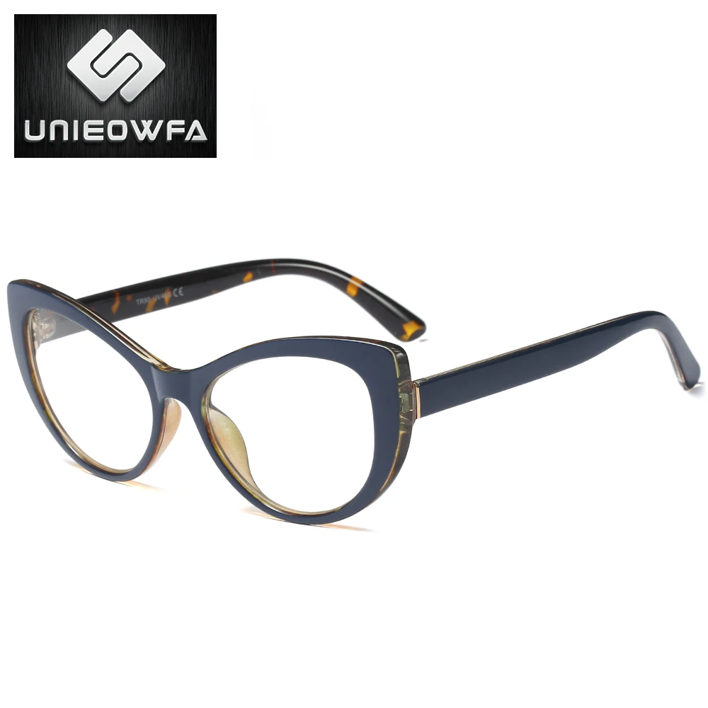 UNIEOWFA, Ретро стиль, кошачий глаз, прозрачные оптические очки, оправа для женщин, близорукость, очки, очки, Ретро стиль, рецепт, оправа для очков, TR90 - Цвет оправы: C2