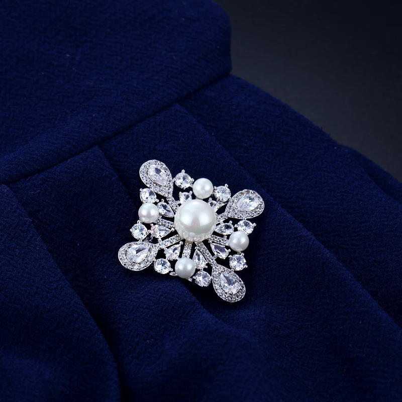Mchic Bling кубический цирконий в виде ракушки жемчуг геометрический воротник с цветами одежда галстук броши булавка для женщин Мода амулет брошь подарок