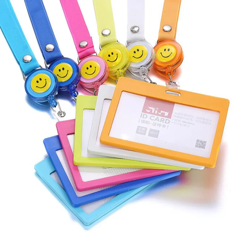 

5 Pcs Horizontal Style ID Badge Holder With Neck Strap Lanyard With Retractable Clips Company Exhibition Office Badge Holders