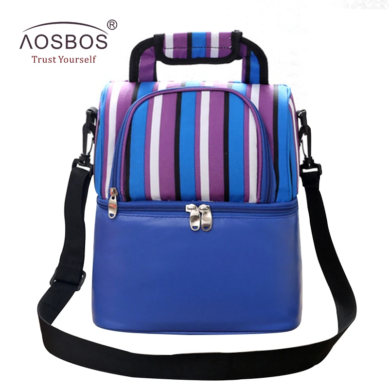 

Aosbos Striped Lunch Bags for Women Multifunctional Insulated Thermal Picnic Cooler Bag Women Storage Tote Portable Lunch Bag
