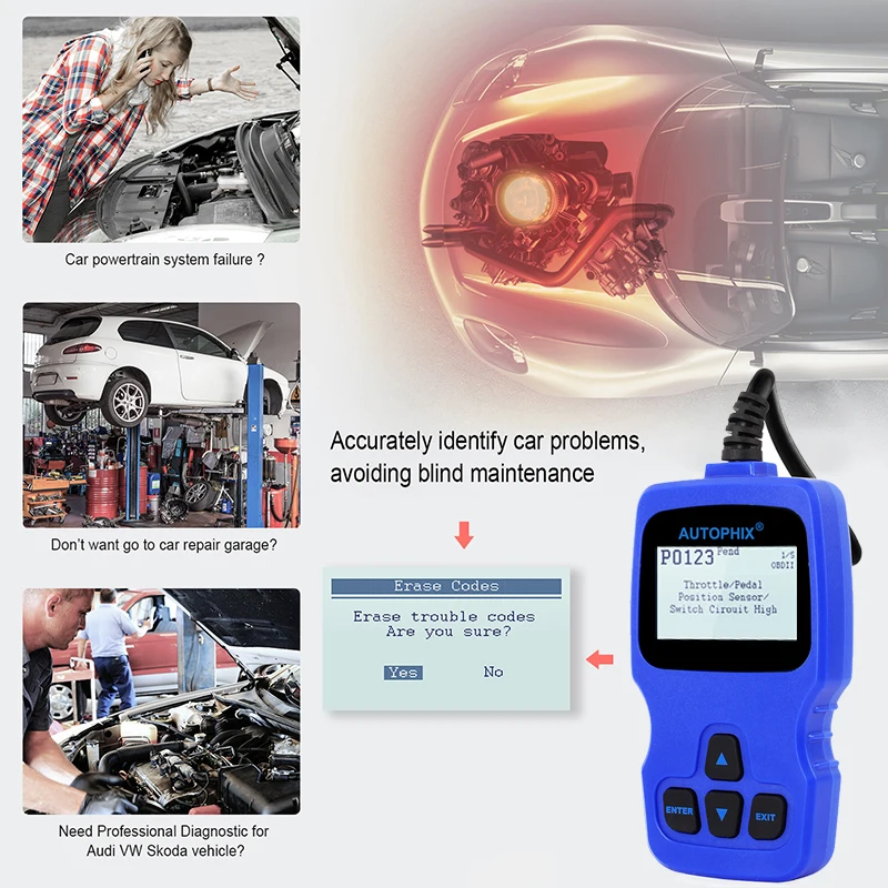Autophix V007 OBDII Автомобильный сканер подушка безопасности отопления EPB SRS SAS ABS масла