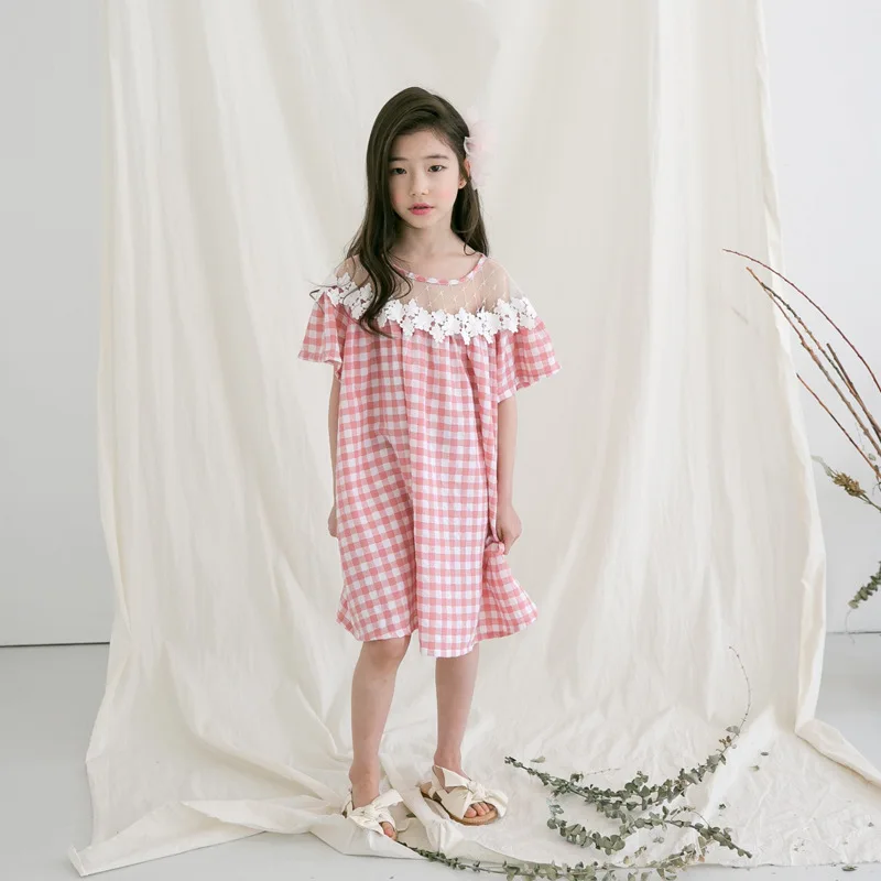 Платье для девочек-подростков Детские платья детей 9 10 12 14 лет летняя Клетчатая